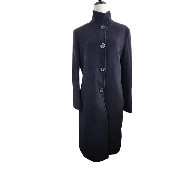 Cinzia Rocca Icons Blue Wool Cashmere Coat High Stand Up Collar Size M - Picture 3 of 9